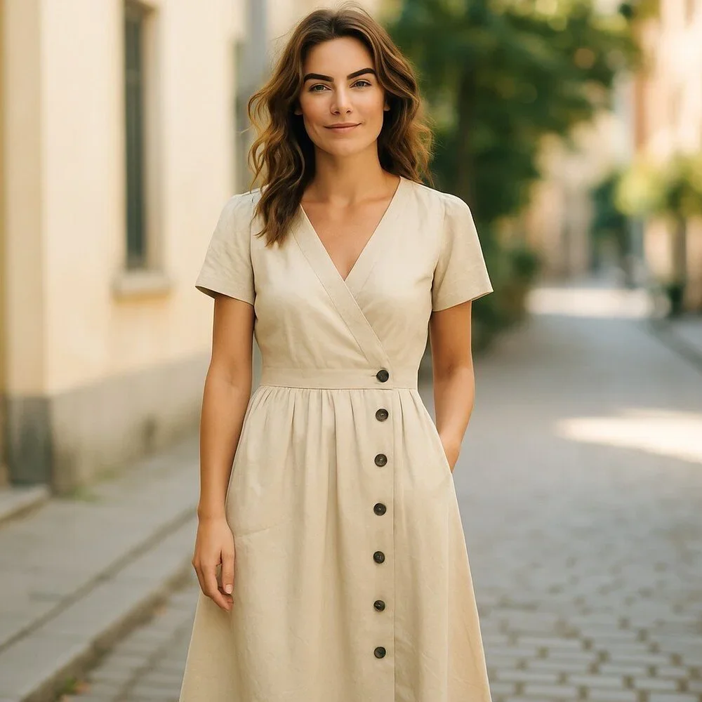 NWOT J.CREW BUTTON FRONT POPLIN KHAKI WRAP MIDI DRESS